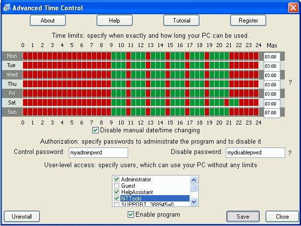 Screenshot of Advanced Time Control